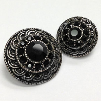 KMR-442 Antique Silver with Black Jet Stones, 2 Sizes